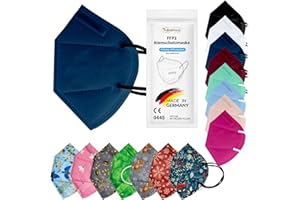 TubeRoo FFP2 Mask Set of 5 Masks Motif Pattern in Dark Blue, Blue, Bordeaux, Light Blue, Pink, Red, Green, Grey, White or Black, Made in Germany, Respirator Mask, Mouth Guard