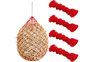 FABBAY 4 Pcs Slow Feed Hay Net Hay Feeder Hay Bag Hay Net for Horses Slow Feeder Haynet 40 Inch Length with 2 Inch Holes Hanging Horse Feed Net for Horses Goat Cattle Equine Stalls Barn Supplies (Red)