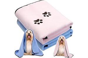 XFLYP Serviette de Bain pour Animaux de Compagnie, 2 Serviette de Bain en Microfibre à Séchage Rapide pour Chien Chats, Ultra Absorbante, Super Doux & Lavable en Machine