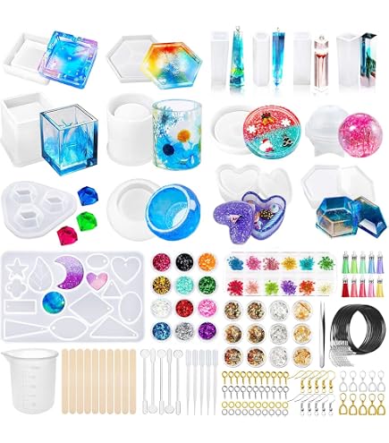Kit Complet Résine époxy Transparente 512ml - Avec Colorants, Paillettes, Moules - Pour Bijoux, Déco DIY