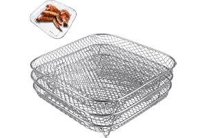 ASFRODE 3 sztuki stojaków na frytkownicę, 21 cm, stal nierdzewna, akcesoria do rusztu do grilla, 3 warstwy, możliwość układania w stos, wielokrotnego użytku, do frytkownicy, pieczenia, pieczenia (kwadratowe)