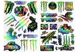Nurila 2 -Teilig Monster Energy Aufkleber,Motorrad Aufkleber Wasserdicht Reflektierend Monster Sticker Motorrad Auto Coole Racing Für Motorräder, Skateboard, Auto Und Geländemotorräder