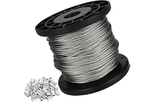 MIVIDE 50M 2mm Wire Rope, 304 Stainless Steel Wire Cable with Aluminum Crimping Loop, Metal Cable for Garden Climbing Plants, Picture Hanging,Clothes Line,Fishing