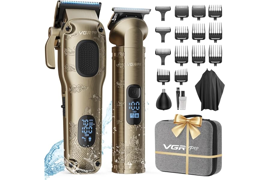 Vgrpro Hair Clippers Men Professional, Mens Clippers and Trimmers Set, USB Rechargeable Cordless Hair Clippers for Hair Cutting, Electric T-Blade Hair Trimmer for Men with Package Case (Gloden)