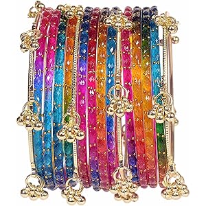 Swara Creations Traditional Kashmiri Ghungroo Latkan Bangles with Raindrop Bangles Set Combo for Women and Girls|Set of 16 Pcs (SKU415)
