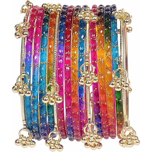 Swara Creations Traditional Kashmiri Ghungroo Latkan Bangles with Raindrop Bangles Set Combo for Women and Girls|Set of 16 Pcs (SKU415)
