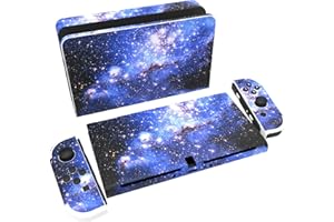 PlayVital Skin Sticker für Nintendo Switch OLED Modell,Aufkleber Sticker Decal Folie Abziehbild Faceplates Klebefolie für Switch OLED Konsole&Joy Con&Dock&Grip(Blaue Galaxie)