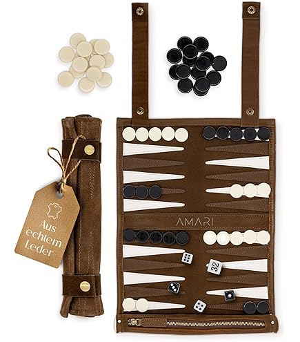 Backgammon Reiseset Faltbar - Kompaktes Schach- & Damespiel Mit Knitterfester Oberfläche Im Modernen Design