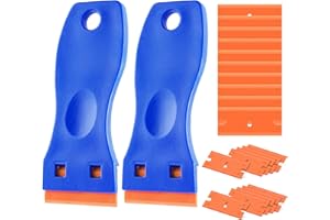 Zanch 2 Stück mini Kunststoff Schaber mit 20 Kunststoff klingen, Plastikspachtel, Plastik schaber für Klebereste Entferner, klebstoffentferner, Ceranfeld, Glas und Edelstahl, Blau