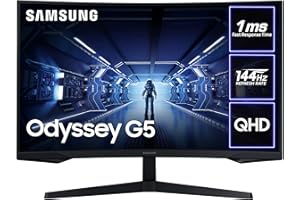 Samsung Odyssey G5 LC32G55TQBUXXU 32" 1000R Curved Gaming Monitor - 144Hz, 1ms, 1440p QHD, Freesync Premium, HDR10, HDMI, Displayport