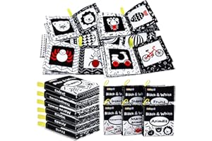Dr.Rapeti Lot de 6 Livres en Tissu Doux pour bébés, Jouets pour Livre d'éveil Noir et Blanc, Livre sensoriel Noir et Blanc, Jouet Educatif Book(Anglais)