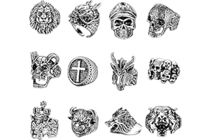 Wasise Skull Ring - 12PCS Gothic Rings, Rings for Men, Vintage Punk Ring with Dragon Skull Corss Design, Goth Punk Hip Hop Cool, Y2K Accessories, Boho Viking Knuckle Stacking for Women Man