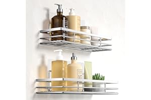 SAFFRUFF Duschablage Ohne Bohren 2 Stück Duschregal Duschkorb Badezimmer Organizer Badezimmer Regal Badregal Shampoo Halterung Dusche Küche Bathroom Rrganizer mit 2 Klebeflächen Silber
