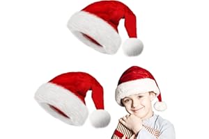 obqo 2 Stück Weihnachtsmütze Kinder - Flauschige Plüsch Nikolausmütze für Mädchen Jungen Extra dicker Samt Nikolaus Weihnachten Weihnachtsmann Mütze für Teenager Weihnachtsfeier Weihnachtszubehör