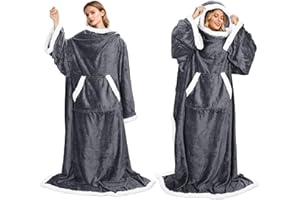 Catalonia Classy Coperta platino con maniche Regalo, doppia coperta in micro peluche Sherpa in pile caldo per adulti donne uomini 185 x 140 cm