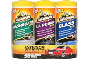 Armor All Car Interior Cleaning Wipes Pack for Dashboard, Glass & All Around Interior, Set of 3 x 30 Wipes (90 Total Wipes)