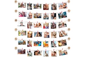 Uping Portafoto da Parete Multiplo Cornici Foto Multiple da Parete Porta Foto con Mollette Appendi Foto Bacheca Foto Fai da te（Clip di Legno Rosa Chiaro