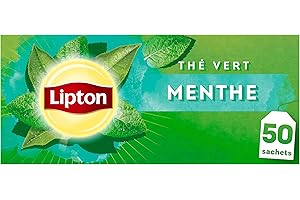 Lipton, Thé Vert, Thé Vert Origine Asie, Infusion à Froid ou Chaud, Goût Menthe, Fraîcheur, Ingrédients d'Origine 100% Naturelle, 50 Sachets