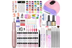 Major Dijit Acryl Nagel Set für Anfänger mit flüssigem Monomer, 12 Acryl Pulver Farben, UV Lampe & komplettem Zubehör – Alles für künstliche Nägel inklusive(Pink)