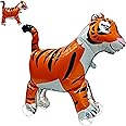 YOIOZAIZAI 4D Walking Tiger Animal foil Balloons Self Standing Tiger Balloons with wheels Woodland Tiger Shaped Animal Balloons for Jungle Safari Themed Kids Birthday Party Decorations