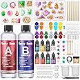 AOLLEN Epoxy Resin Kits for Beginners, 400ml Crystal Clear Resin Accessories with Moulds, Resin Pigment, Resin Glitter, Gold Leaf, Dried Flowers, Epoxy Resin Starter Kit for Jewelry Making