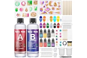 AOLLEN Epoxidharz Set Anfänger 2 teile 400 ml, Glasklar Resin harz Gießen Set Mit Epoxidharz Zubehör, Epoxidharz Formen, Farbe, Glitzer DIY Schmuckherstellung für Halskette, Ohrringe, Schlüsselbund