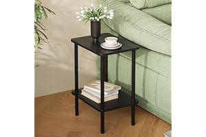 APICIZON 2-poziomowy stolik pomocniczy, wąski stolik z półką do przechowywania, stolik nocny do małych pomieszczeń, sypialnia, salon, wejście, dom wiejski, montaż bez użycia narzędzi, czarny