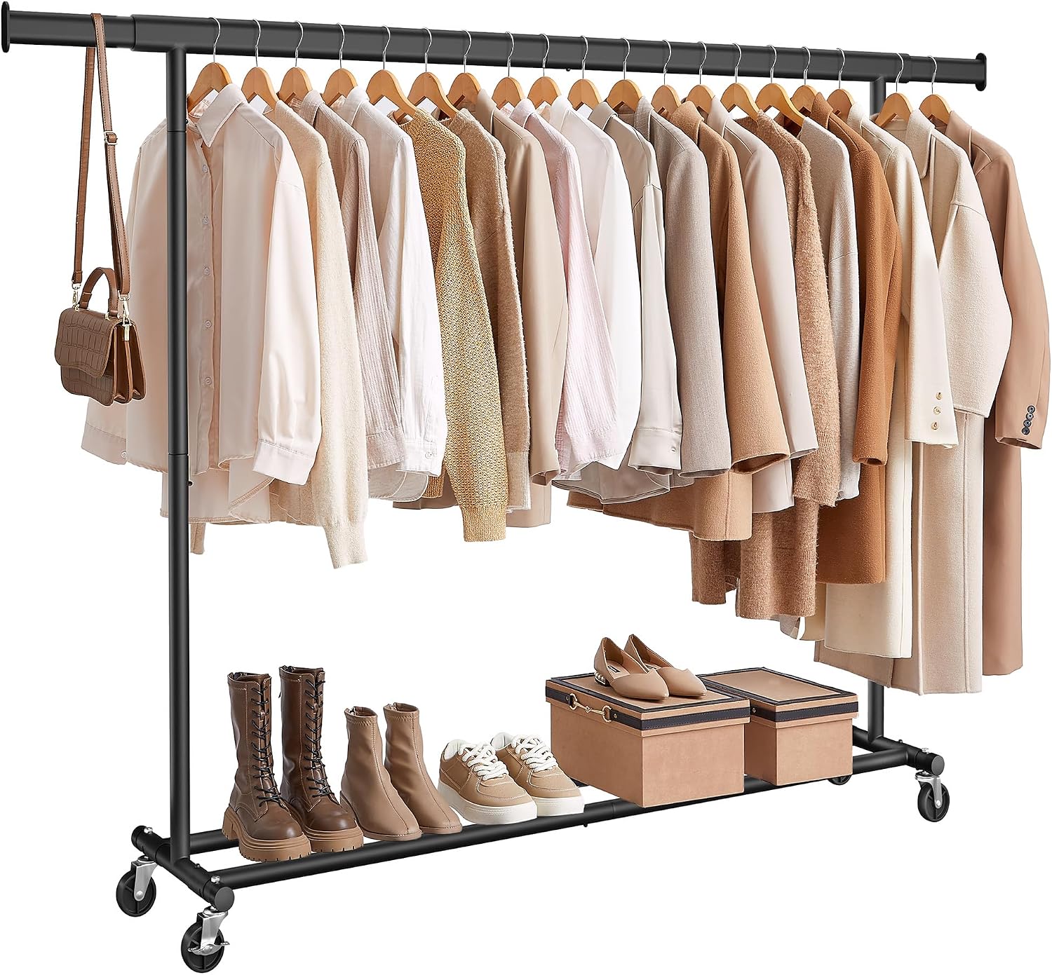 SONGMICS Burro Ropa con Ruedas, Perchero Burro Extensible con Carga Pesada, Capacidad de Carga Máx. de 150 kg, 45 x (160-200) x 161,5 cm, Fácil de Montar, Portátil, Negro HSR175B01