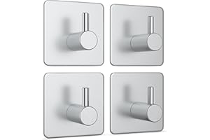 virea Ganci da parete auto-adesivi senza forare set di 4 - Ganci adesivi idrorepellenti in acciaio inox - Fino a 8 kg - Ganci per asciugamani o accappatoi - Per bagno e cucina, ecc.