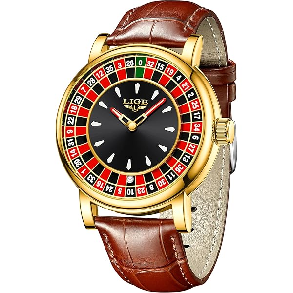 Orologio Da Uomo Stile Roulette Con Cinturino In Pelle - Quarzo, 45 Mm, Impermeabile, Luminoso, Lega Placcata Oro, Casual Unico - 2