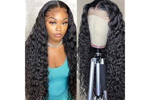 VALLBEST Water Wave Wigs Unprocessed Human Hair Lace Frontal Wigs Wet Wavy Human Hair Wig Brazilian Deep Curly Transparent Lace Front Wigs for Black Women Water Wave Lace Wig Pre Plucked With Baby Hair 16Inch