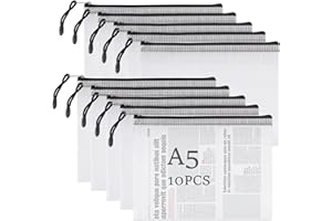 JAOMON 10 Stück Dokumententasche A5,Transparent Wasserdichte Dokumententasche mit Reißverschluss Mesh Zipper Beutel für Datei,Papier,Quittungen, Kosmetika (A5)