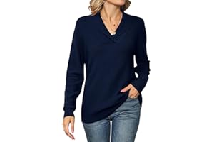 IECCP Women's V Neck Tops Long Sleeve Jumpers Solid Color Pullover Lapel Knit Sweater