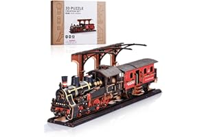 ROWOOD Puzzle 3D Treno A Vapore, Modellismo Da Costruire in Legno Per Adulti, Modellismo Vintage Fai Da Te, Regali Di Natale E Compleanno Per Uomini E Ragazzi