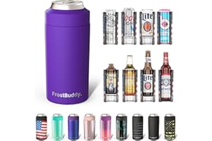 Frost Buddy Universal 2.0 5 Sizes in 1 Insulated Can Cooler - Stainless Steel Can Cooler for 12 oz & 16 oz Regular or Slim Cans & Bottles - Stainless Steel (Purple)