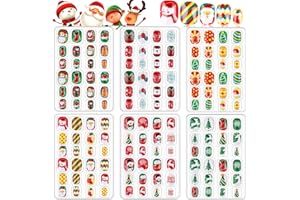 EBANKU 6 pezzi Natale per Bambini Unghie Finte, Adesivi a Copertura Totale Albero Natale Pupazzo Neve Babbo Natale Unghie Carine per Ragazze Decorazione Fai Da Te per Unghie-C
