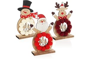com-four® 3X Decorazioni in Legno per Natale - Renne, Babbo Natale e Pupazzo di Neve in Legno da appoggiare - Figure Decorative in Legno (Trio - Rosso Scuro/Bianco/Rosso)