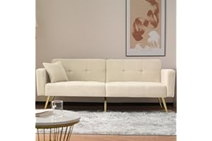 ‎KEBNOR Schlafsofa mit Bettfunktion, verstellbarem Winkel, goldenen Beinen, mit Kissen und seitlichen Aufbewahrungstaschen (Beige)
