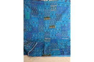 Sophia-Art Twin/King Indian Silk Sari Kantha Bedspread Bed Cover Ethnic Throws Quilted Patchwork Indian Quilt Cover Old Bohemian Vintage Patola Quilt (Turquoise, King 90" x 108")