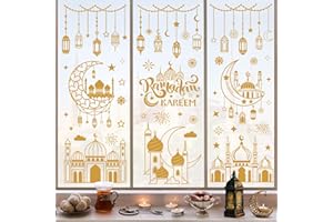 Edonkvi 162 Stücke Ramadan Fensteraufkleber, Eid Mubarak Stickers Fensterdeko, Ramadan Kareem Aufkleber Fenster Deko, Ramazan Fensterbilder Selbstklebend Al-Fitr Dekoration für Islam Muslim Halbmond