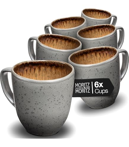 Set De 6 Tasses à Café Crème - Bord Noir, Design épuré, Micro-ondes Et Lave-vaisselle