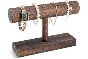 ProCase Organizer na bransoletki, drewniana podstawa na bransoletki do sprzedaży, stojak na bransoletki z poprzeczką T, drewniana wieża do prezentacji zegarków dla firmy - 2 poziomy, brązowa