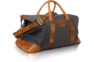 Corno d´Oro Premium Canvas Weekender Herren Groß verstellbares Volumen 50L I Handmade Leichte Reisetasche Damen Leder Vintage mit breitem Schultergurt I Handgepäck Tasche für Flugzeug
