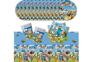 GXHONG Spiel Party Geschirr, 41 Stück Papier Geschirr Geburtstag, Kindergeburtstag Tischdeko Partyset mit Pappteller Servietten Pappbecher Tischdecke, Videospiele Partygeschirr für Jungen Mädchen Partydeko