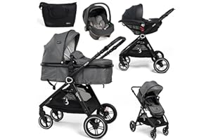 BEBELISSIMO - Poussette combinée trio 3 en 1 - siège auto I-size 40-87cm – nacelle – dès la naissance – jusqu’à 22kg - gris