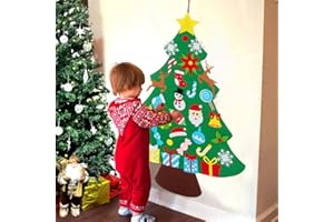 QIFU Sapin De Noel En Feutre Montessori, Enfant Deco De Noel, Diy Feutrine Arbre De Noël Déco Avec 33 Ornements Amovibles Décoration Cadeau, Christmas Decorations Mini Sapin Mural Noël Décoration