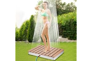 BSTECIAR Ducha Exterior de Jardín, Ducha de Suelo con Control de Pedal, Ducha de Jardín Antideslizante con Chorros de Agua de 3,5m, Duranble Ducha de Aluminio Portátil para Jardín, Piscina, Camping y Sauna