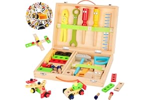 shirylzee Caisse à Outils Enfant, 34 Pièces Jouets en Bois Boite a Outil Enfant, DIY Jeux de Construction Bricolage Jouet de Éducatifs Montessori pour Garçons Filles de 3 4 5 Ans