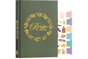 Lanpn B5 Blank Recipe Book Journal to Write in Your Own Recipes, Leather Cover Waterproof Empty Cooking Notebook for 70 Recipes, Cookbook with Stickers to Organize Your Family Recipe, Green