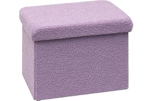 Bonlife Ottoman Seat with Storage,Folding Small Footstool for Living Room,Cube Toy Chest Box,Foot Rest,Sherpa Fabric,Purple,42x32x32cm